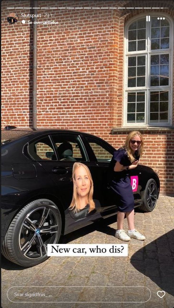 Sigrid Friis udtrykker glæde for sin nye kampagnebil på Instagram. Foto: Privatfoto.