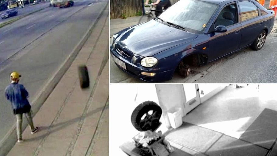 Den heldige mand var nær blevet ramt af det løse bildæk. (Foto: THORs.IT & PC Support)