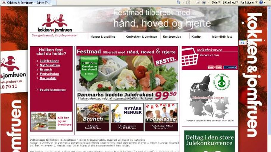Kokken & Jomfruen bryster sig af at være Danmarks største landsdækkende cateringfirma. Der var dog ikke styr på maden fra afdelingen på Midtfyn, da fødevarekontrollen kiggede forbi sidst - heller ikke de to forrige gange. (Foto: Screendump: Kokken & Jomfruen)