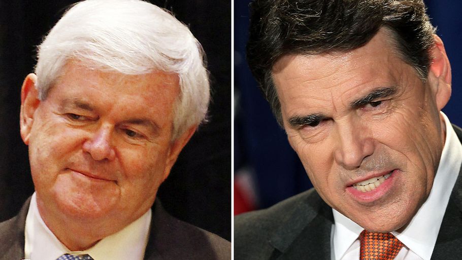 Newt Gingrich og Rick Perry er nu ude af kampen om præsidentposten. (Fotos: AP)