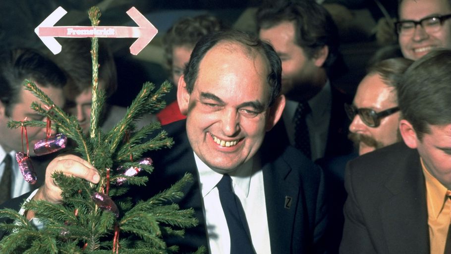 Mogens Glistrup var grundlægger af Fremskridtspartiet. Arkivfoto fra valgdagen i december 1973: Polfoto/Christen Hansen