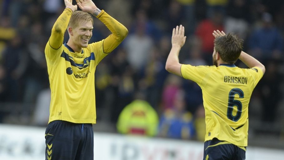 Simon Makienok scorede to gang for Brøndby mod SønderjyskE. (Foto: Lars Poulsen)