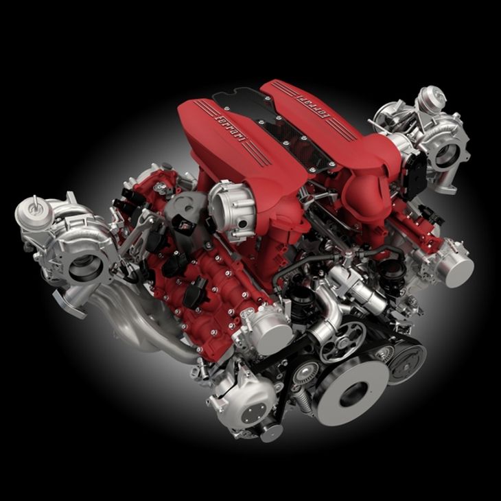 Hjertet i den nye Ferrari banker hurtigt - 670 hk fra en 3,9-liters V8'er med to turboer. (Foto: PR)