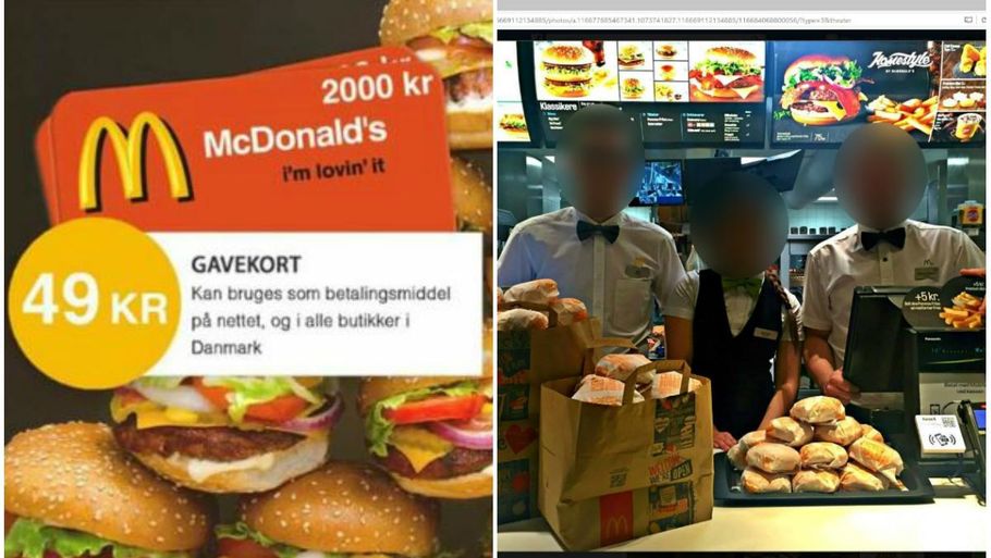 bagmænd lokkede med falske gavekort, da tusindvis af danskere blev snydt af falske konkurrence. (Screendumps Facebook)