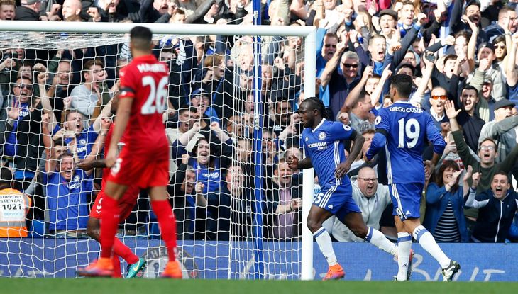 Chelsea-jubel efter Moses' mål til 3-0. Foto: AP