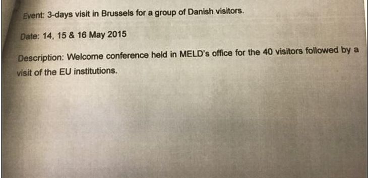 Denne indberetning til EU dækker i virkeligheden over, at Anders Vistisen havde sin valgkampsmedhjælpere med et tur til Bruxelles
