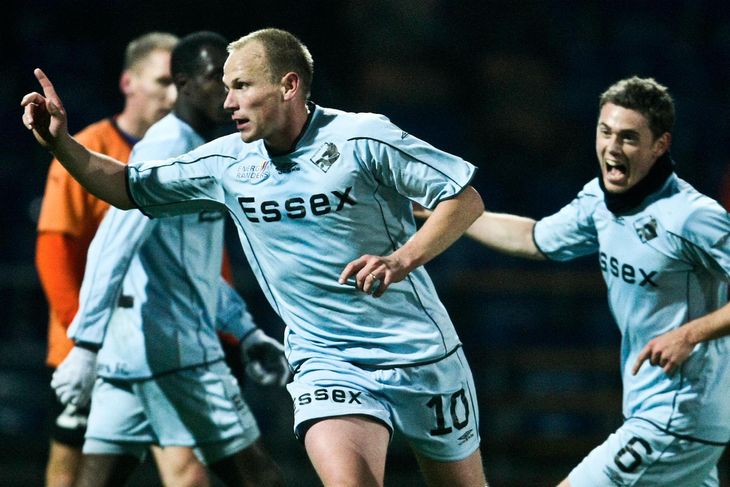 Søren Berg fejrer sit sejrsmål til 2-1 i sejre over HB Køge. Foto: Jesper Nørgaard