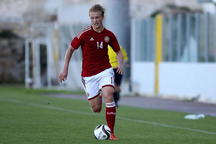 Kasper Dolberg i aktion for det danske U19-landshold. Foto: All Over Press