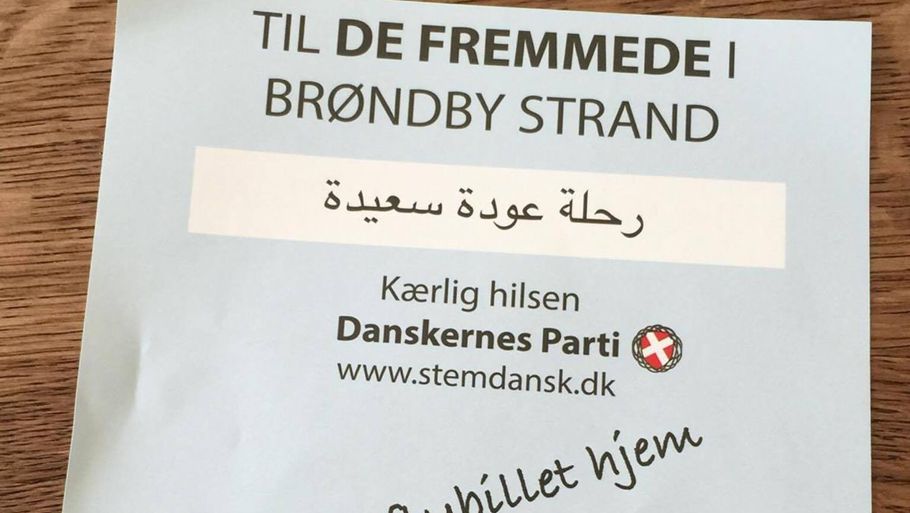 Danskernes Parti har sendt en flyer ud til beboerne i Brøndby Strand for at sætte fokus på partiets holdninger. Foto: Privatfoto