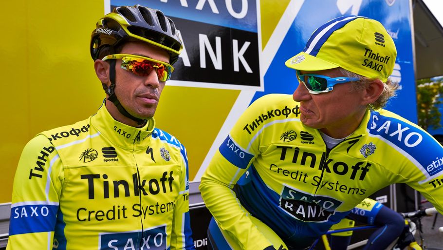 alberto Contador og Oleg Tinkov fra dengang, hvor alt var fryd og gammen. Foto: Claus Bonnerup