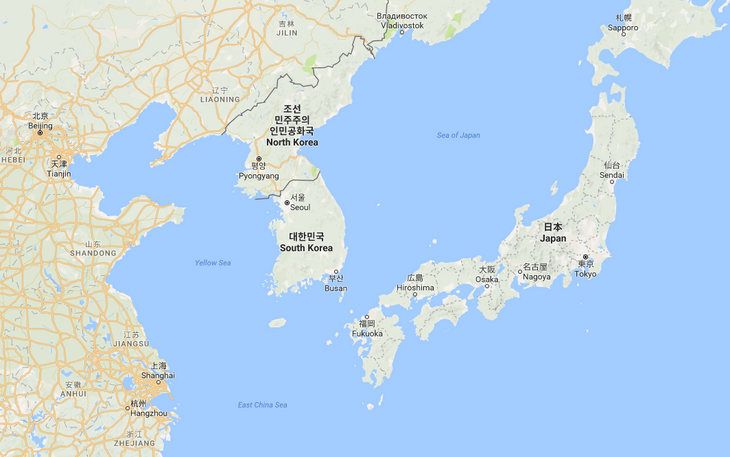 Sydkorea har længe været tæt forbundet med USA. Nordkorea og USA er derimod langt fra på god fod. Foto: Google Maps