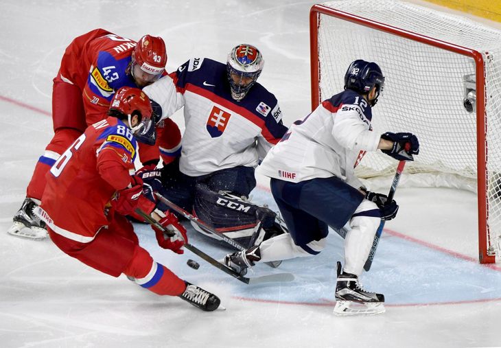 Kampen mellem Rusland og Slovakiet endte efter afbrydelsen med en sejr til Rusland på hele 6-0 Foto: Monika Skolimowska/AP