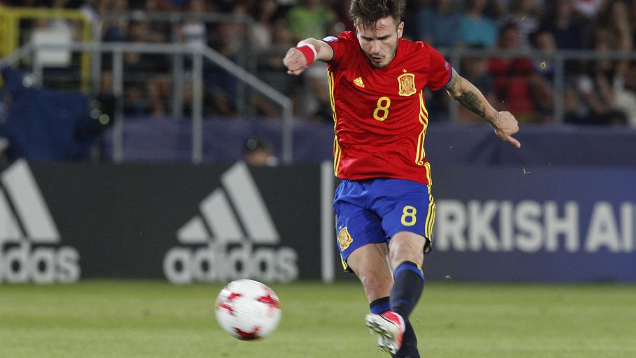 Saul ejede den kamp og scorede hattrick, da Spanien nedlagde Italien. Her scorer Atletico-spilleren sit tredje mål. Foto: AP