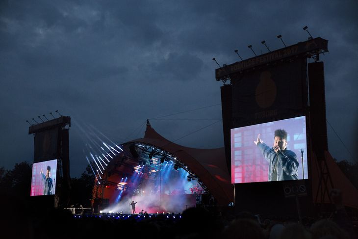 The Weeknd sang mange numre fra efterårets hitalbum, 'Starboy'. Foto: /ritzau/Thomas Borberg