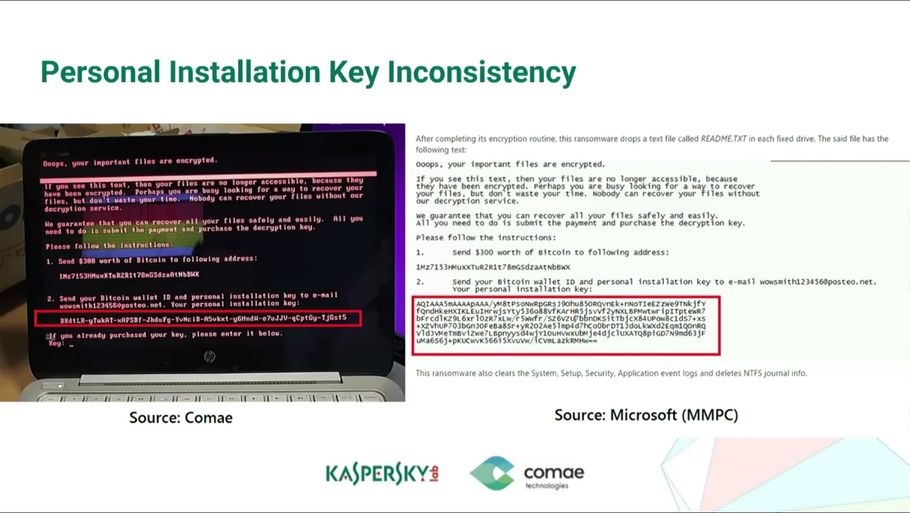 De to skærmbilleder her viser ifølge sikkerhedsfirmaerne Kaspersky Lab og Comae, at hackerne bag det aktuelle cyberangreb alene har haft til hensigt at ødelægge filer.