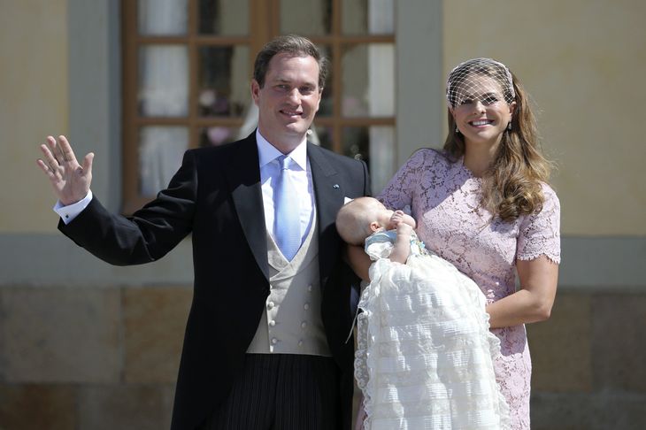 Chris O'Neill og prinsesse Madeleine til datterens barnedåb i 2014. Foto: AP