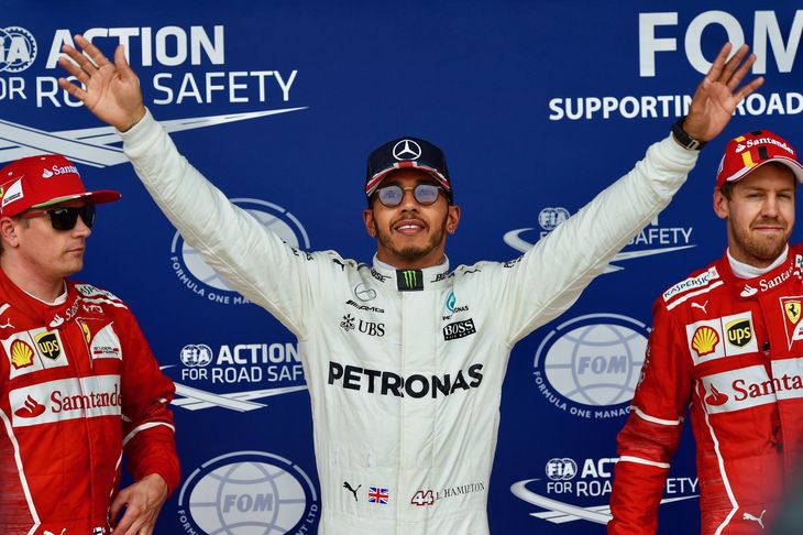 Lewis Hamilton slap for straf og snuppede pole foran de to Ferrari-kørere. Foto: imago sport/All Over Press