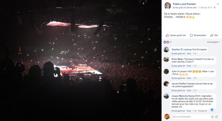 Troels Lund Poulsen glæder sig til en gratis koncert med Metallica i Royal Arena 3. februar 2017. Privatfoto