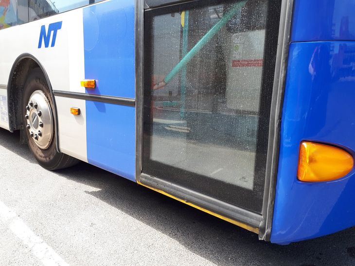 Hunden hoppede simpelthen ind i bussen ved et stoppested, og så satte den sig på bagsædet. (Foto: Nordjyllands Politi/facebook)