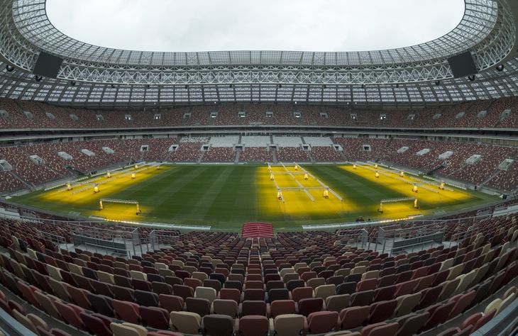 Luzhniki Stadion hvor åbningskampen spilles på torsdag og hvor Danmark senere møder Frankrig. Foto: AP