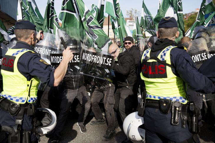 Under en demonstration i Göteborg, hvor lederen af NMR blev anholdt. Foto: Thomas Borberg