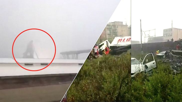I videoen kan du se en mand, der fanger broens kollaps på afstand. (Privatoptagelser)