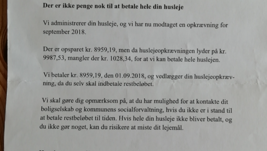 Birgitte fik et chok, da hun modtog dette brev d. 29. august.