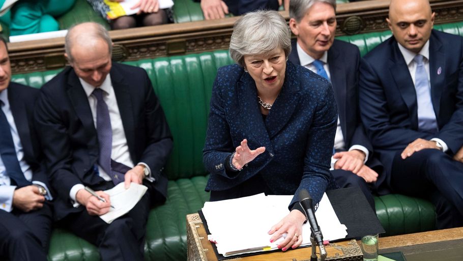 Tidligere i januar 2019 stemte Únderhuset, som forventet, imod den brexitaftale, som premierminister Theresa May i to år har forhandlet hjem i EU. Foto: Jessica Taylor/ Ritzau Scanpix