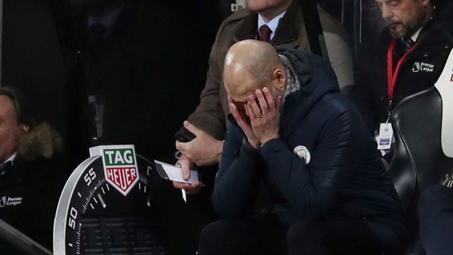 Manchester City-manager Pep Guardiola græmmer sig. Hans mandskab tabte tirsdag aften i Newcastle. Foto: LEE SMITH/Ritzau Scanpix