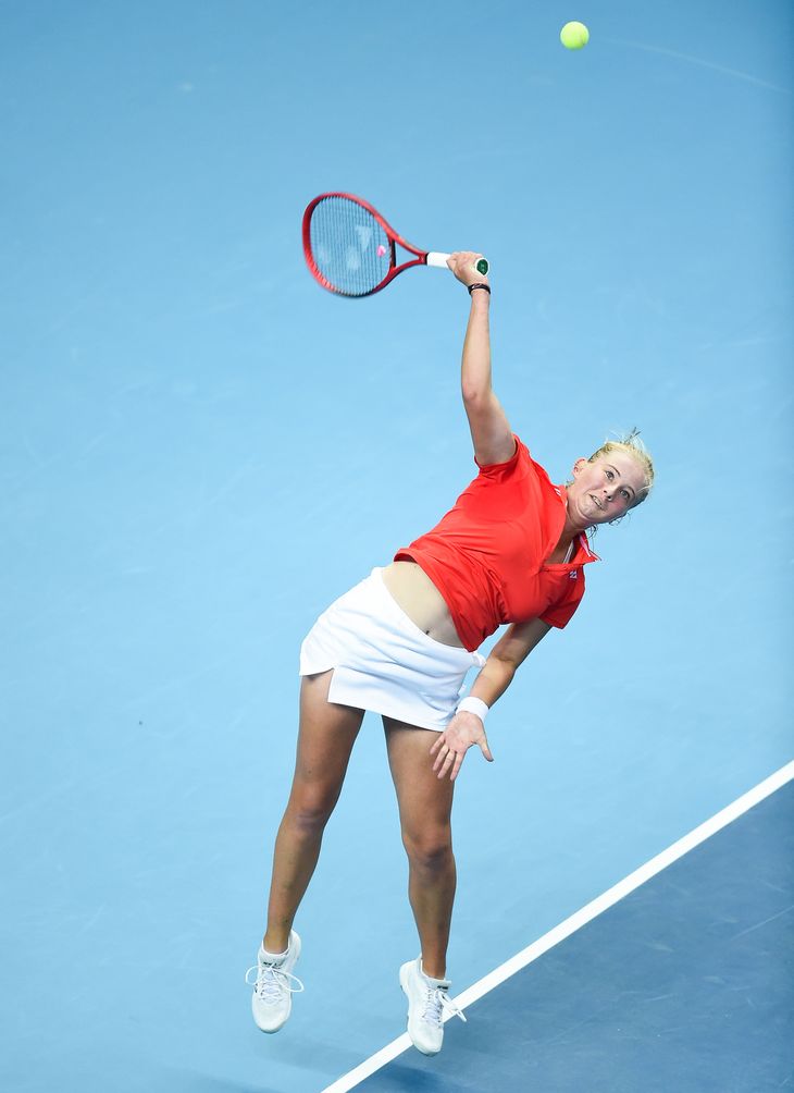 Clara Tauson i aktion for Danmark under Fed Cup i februar. Foto: Getty Images