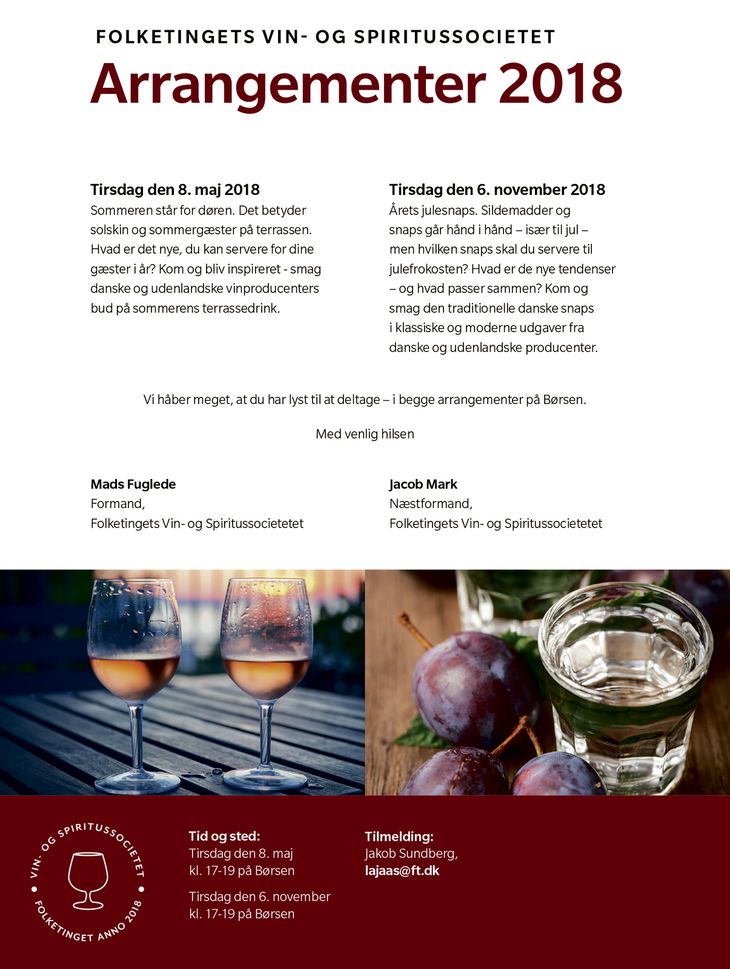 Her ses invitation til arrangementer Folketingets vin -og spiritusklub havde sidste år. Alt betalt af brancheforeningen. FOTO: VSOD hjemmeside