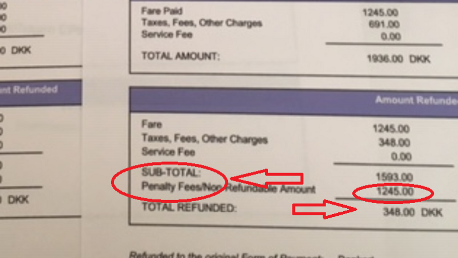 'Penalty fee' er i realiteten billetprisen minus afgifter, skriver SAS, der nu har giver de fire rejsende et tilgodebevis på beløbet.