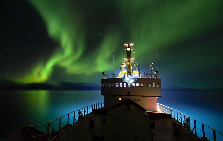 Fra båden ud fra Paamiut, eller på dansk Frederikshåb, kunne besætningen også se nordlys. Foto: Mona Fuhrmann