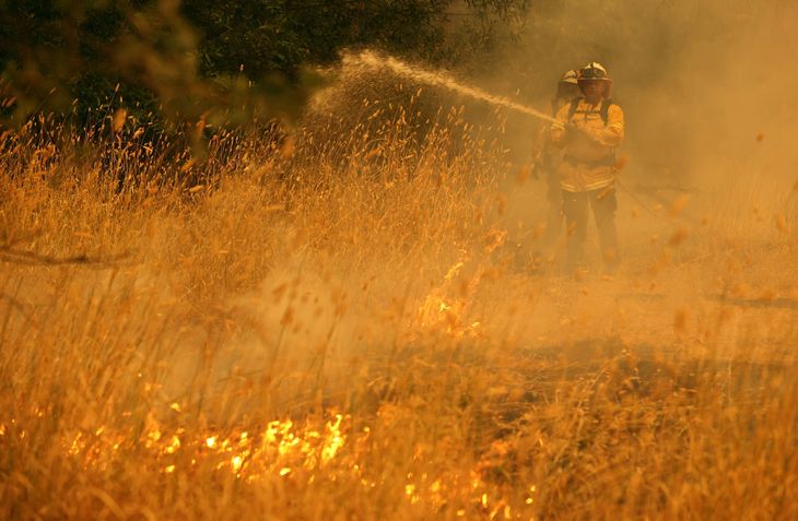 Brandmænd kæmper en ulige kamp mod flammerne. Foto: Ritzau Scanpix.