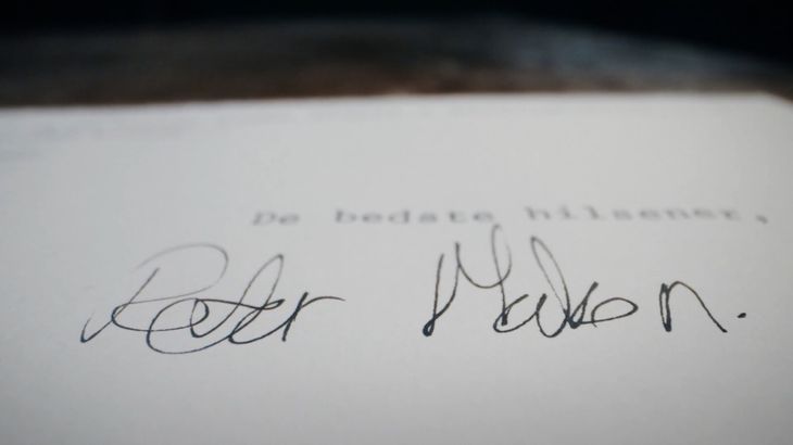 Peter Madsens underskrift. Foto: Discovery Networks Danmark