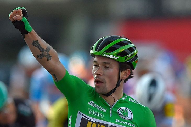 Primoz Roglic tog fredag sin tredje sejr i Vueltaen. Foto: Ander Gillenea/Ritzau Scanpix