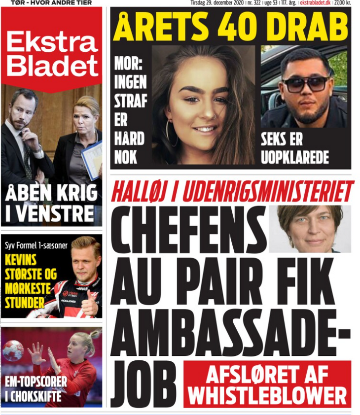 Forsiden på Ekstra Bladet 29. december 2020. 
