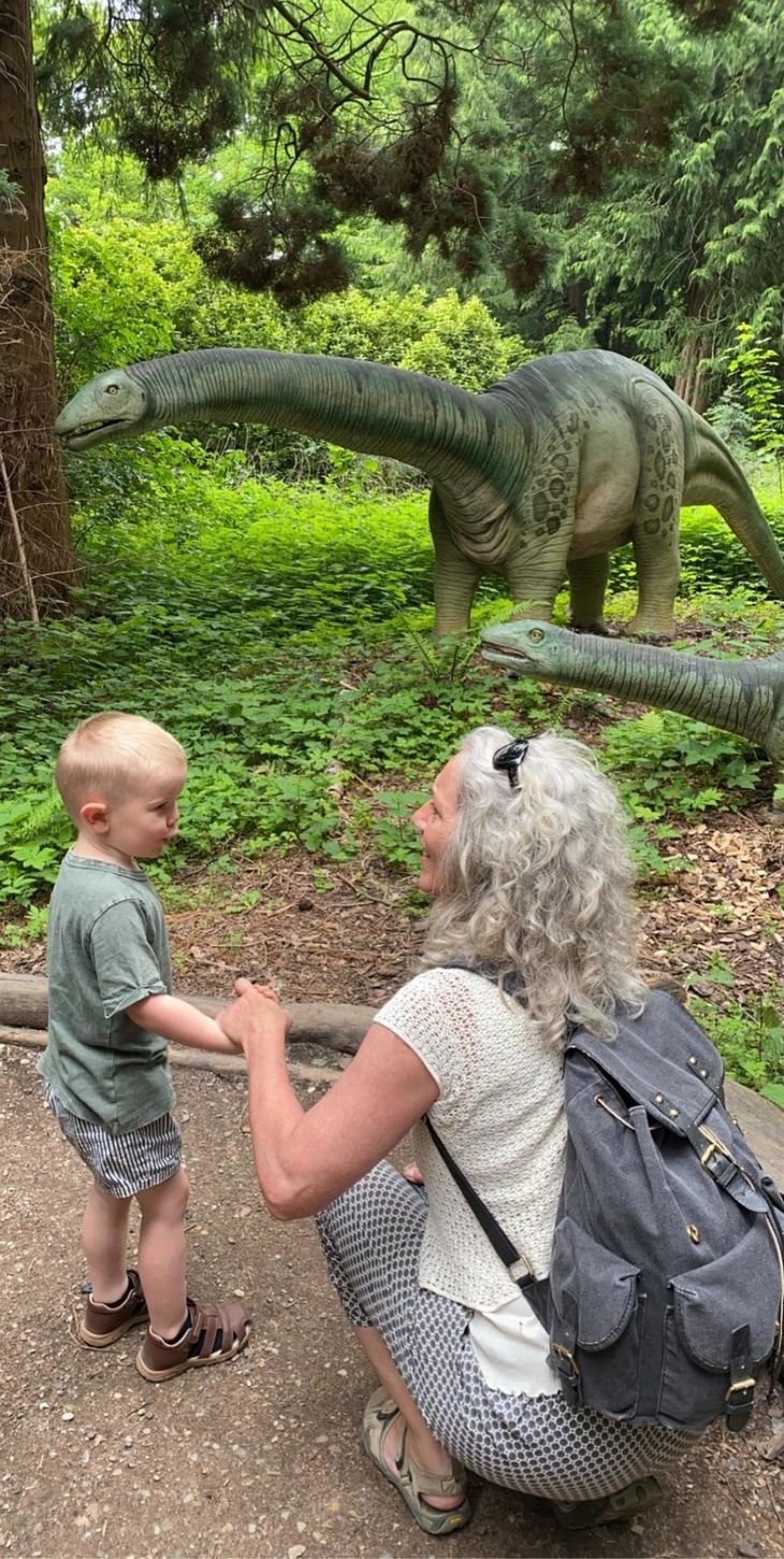 Barnebarnet er vild med dinosaurer, men de er også temmelig skræmmende, jeg må fortælle at de ikke er virkelige. Foto: Caroline Eriksson