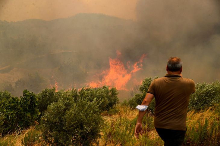 Ilden raser flere steder i det sydlige Tyrkiet og nærmer sig med hastige skridt populære turistområder. Foto: Ilyas Akengin/Ritzau Scanpix
