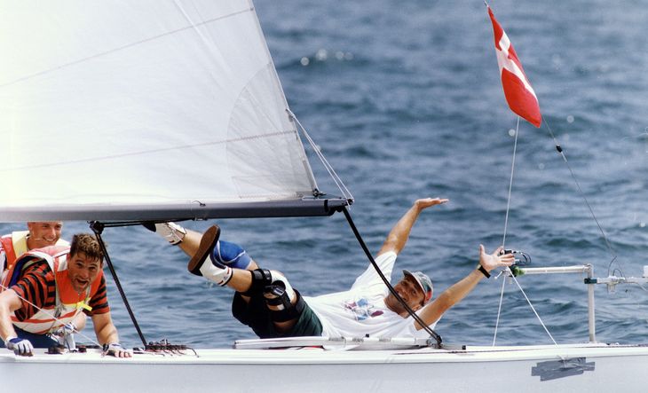 Og sådan fejrede Bank OL-guld i 1992 i Barcelona. Foto: Finn Frandsen/Polfoto