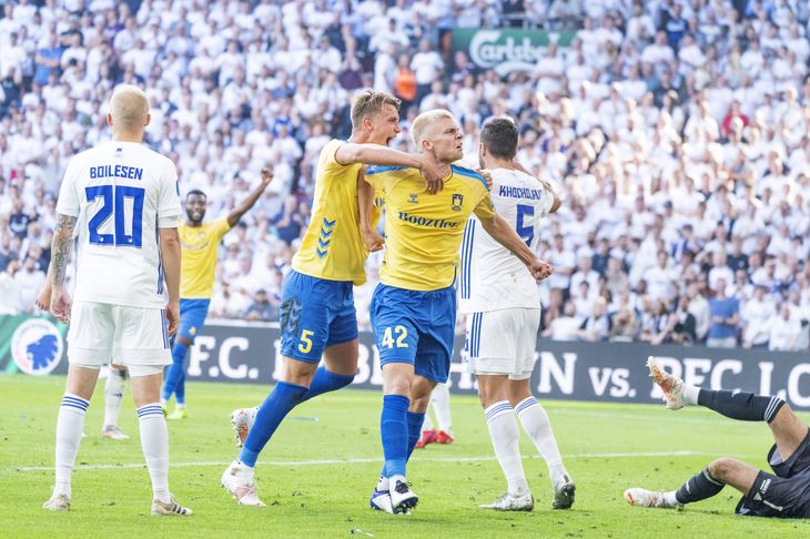 Brøndbys Tobias Børkeeiet scorede et mål i nederlaget i Superligaen til FC København, inden han blev ramt af coronavirus. Foto: Claus Bech/Ritzau Scanpix