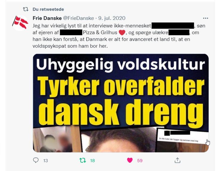 Her er det billede og tekst, som Erik Høgh-Sørensen delte med sine følgere på Twitter, og som han nu ikræves en bøde på 7500 kr. for. Foto: Erik Høgh-Sørensen.