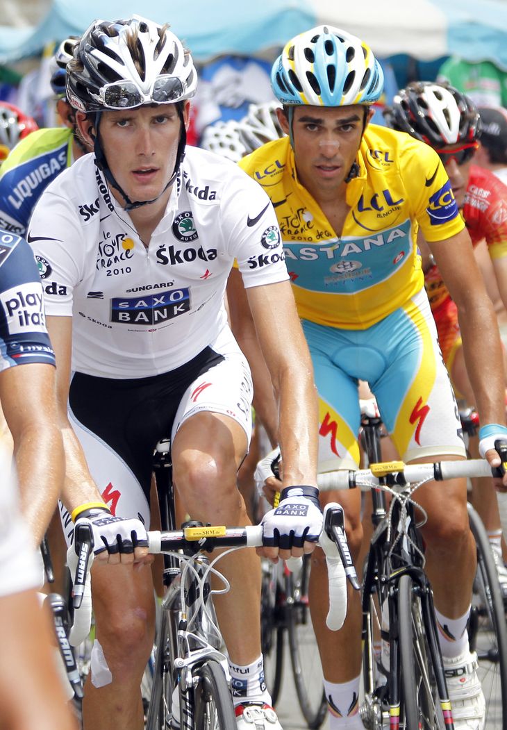 Tilbage i 2010 var Andy Schleck og Alberto Contador rivaler på landevejen i Touren. Foto: Francois Lenoir/Ritzau Scanpix