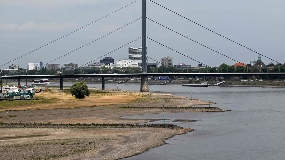 Rhinen står til at lukke for skibssejlads, hvis vandstanden falder yderligere. Foto: Ina Fassbender/Ritzau Scanpix