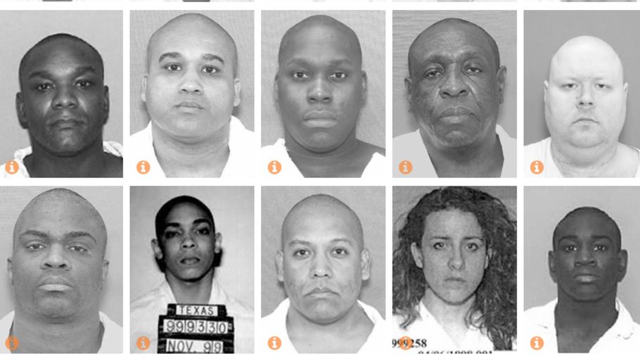 Gravalvorlige ansigtsudtryk præger det dystre billedgalleri af de 192 dødsdømte logerende på dødsgangen i Texas. De er alle uden undtagelse dømt for mord eller planlægning af mord. Foto: Texas Tribune