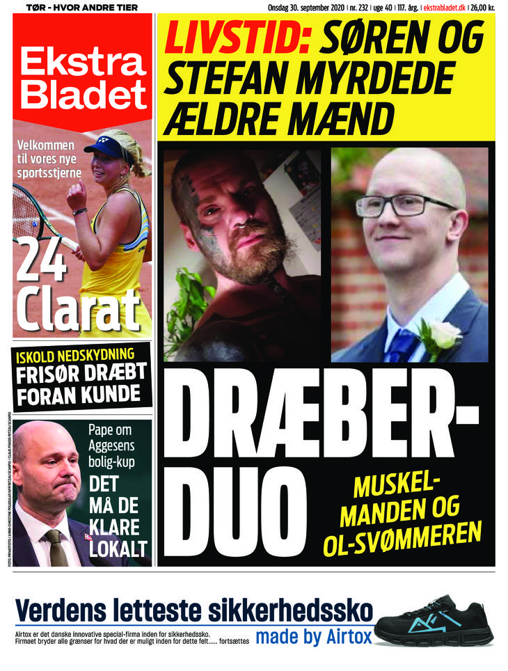 Ekstra Bladet har dækket sagen grundigt. Her ses forsiden af avisen, da dommen faldt i byretten. Nu har de begge anket for at blive frifundet for drabet. 