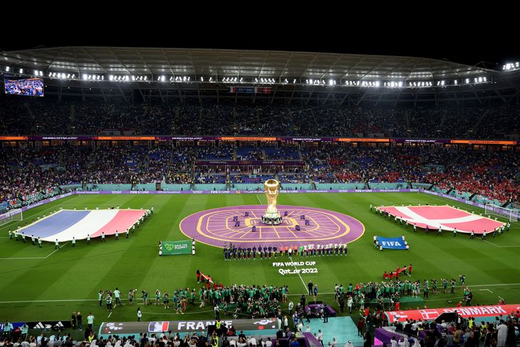 Danmark har også betrådt græsset på Stadium 974, hvor de fik bank af de forsvarende verdensmestre 2-1. Foto: Marko Djurica.