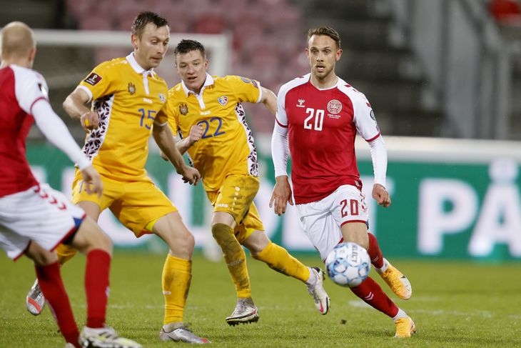 Marcus Ingvartsen debuterede mod Moldova for et par år siden, hvor han i øvrigt også scorede. Foto: Jens Dresling.