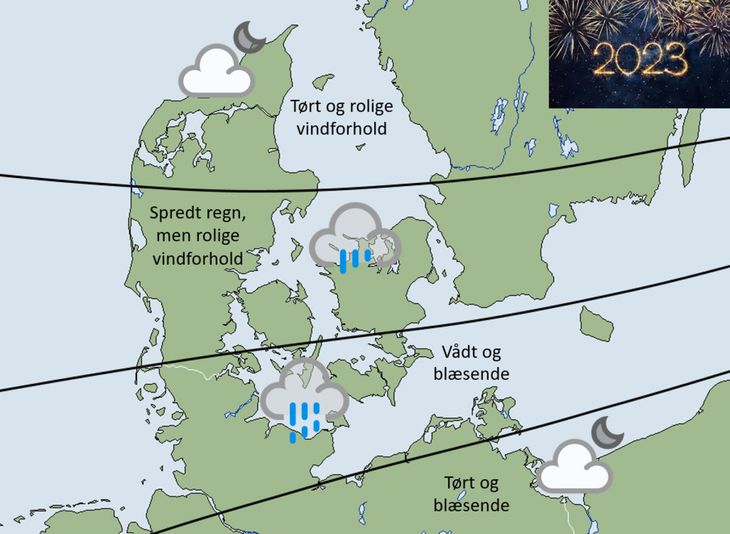 Sådan bliver vejret i Danmark i aften. Foto: DMI
