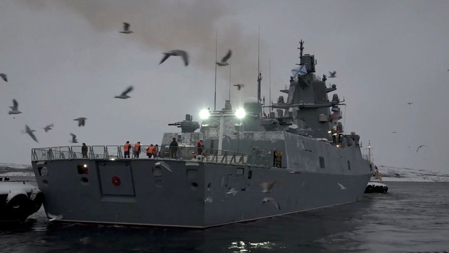 Det russiske myndigheder har 4. januar offentliggjort følgende billede af Admiral Gorshkov, der nu skal på rundtur. Foto: RUSSIAN DEFENCE MINISTRY
